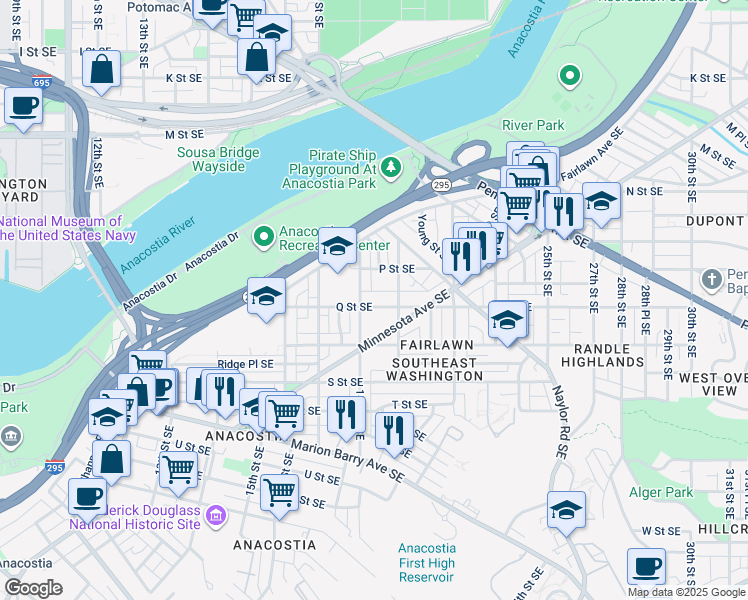 map of restaurants, bars, coffee shops, grocery stores, and more near 101 Independence Avenue Southeast in Washington