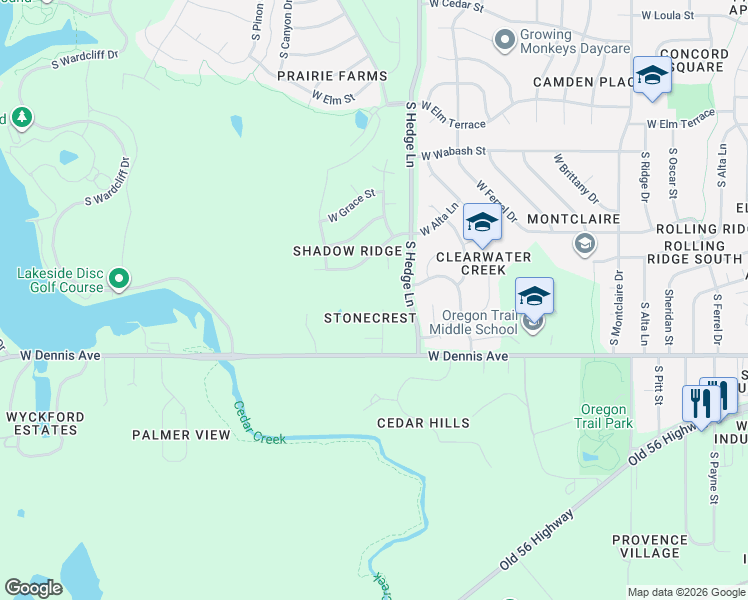 map of restaurants, bars, coffee shops, grocery stores, and more near 901 South Diane Drive in Olathe