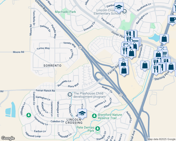 map of restaurants, bars, coffee shops, grocery stores, and more near 821 Courtyards Loop in Lincoln