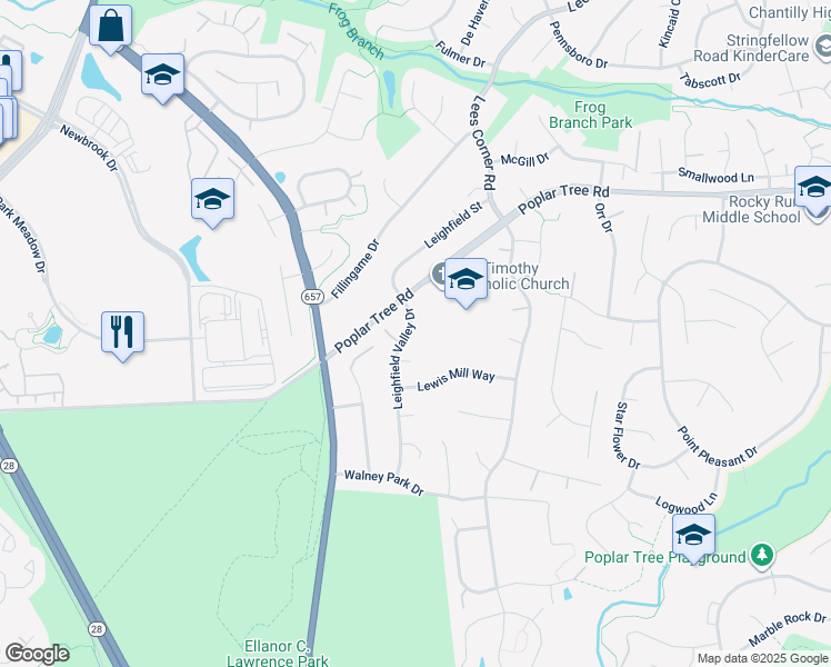 map of restaurants, bars, coffee shops, grocery stores, and more near 4701 Leighfield Valley Drive in Chantilly