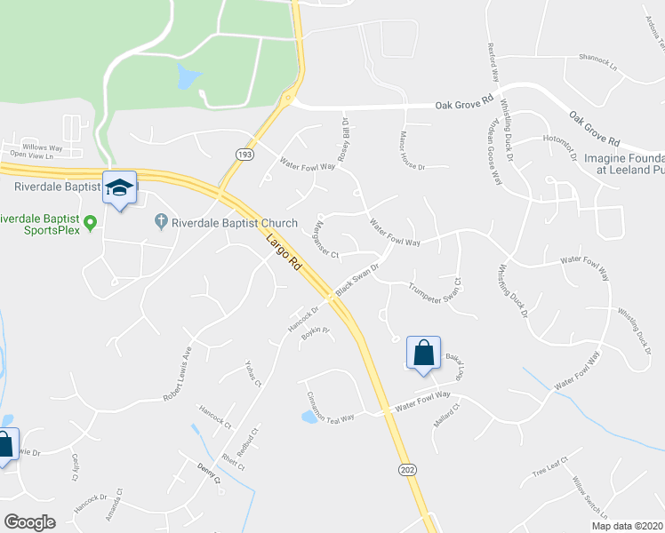 map of restaurants, bars, coffee shops, grocery stores, and more near 13302 Black Duck Court in Upper Marlboro