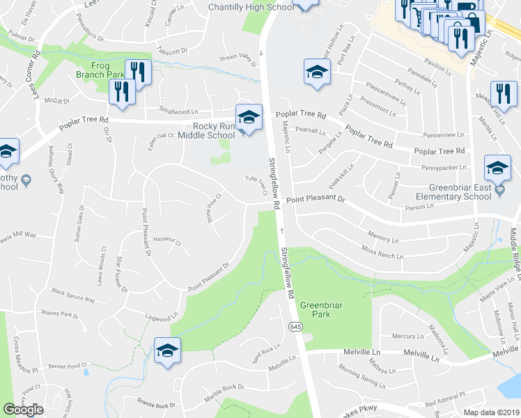 map of restaurants, bars, coffee shops, grocery stores, and more near 13403 Point Pleasant Dr in Chantilly