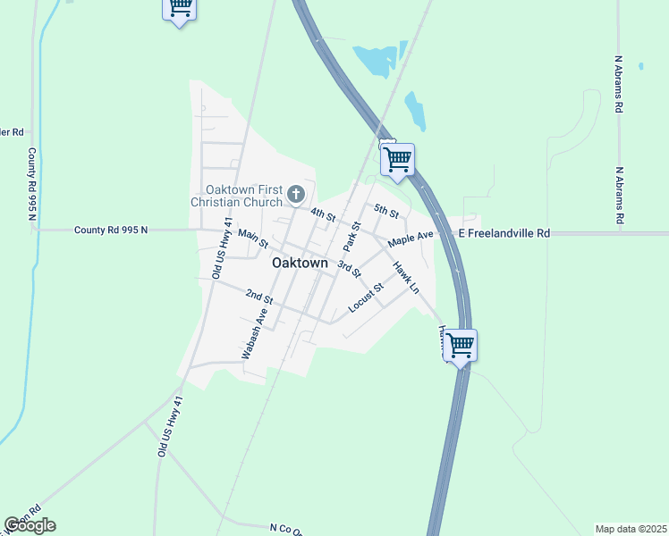 map of restaurants, bars, coffee shops, grocery stores, and more near 203 Main Street in Oaktown