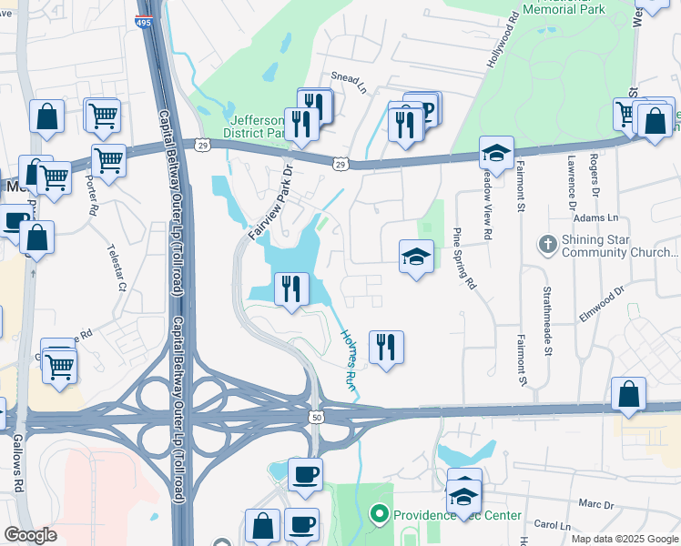 map of restaurants, bars, coffee shops, grocery stores, and more near 7761 Inversham Drive in Falls Church