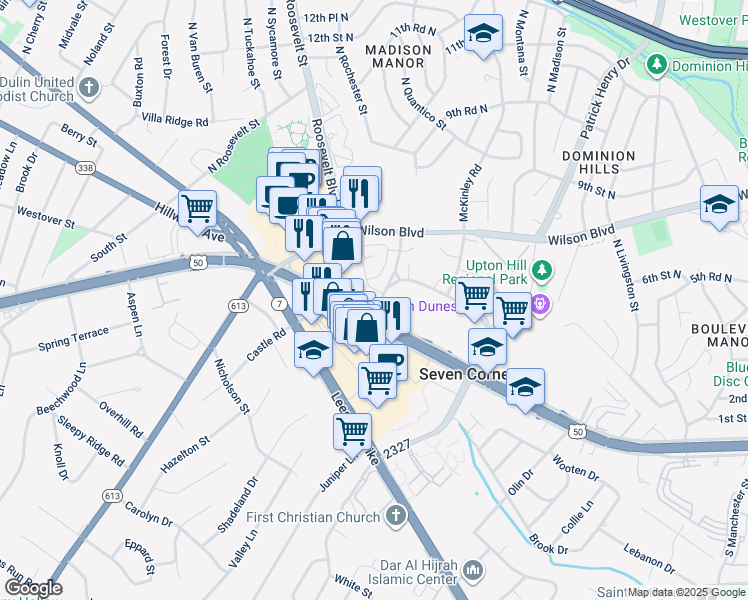 map of restaurants, bars, coffee shops, grocery stores, and more near 2930 Peyton Randolph Drive in Falls Church