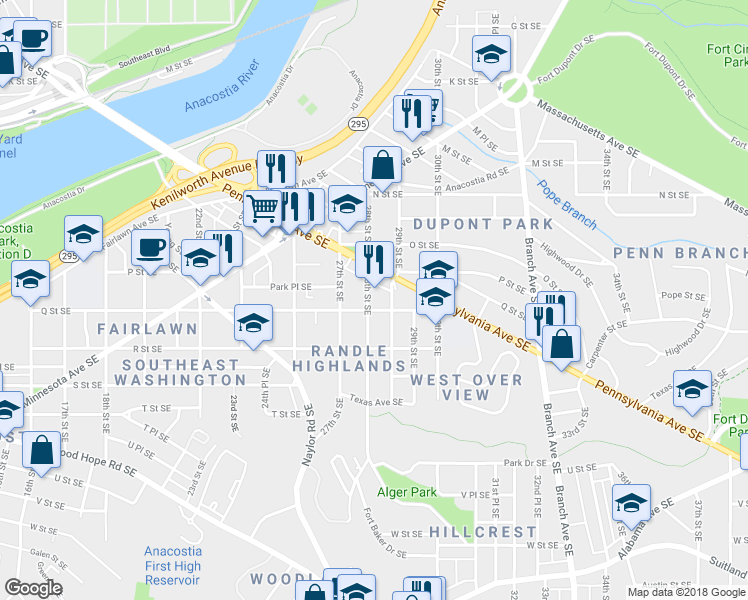 map of restaurants, bars, coffee shops, grocery stores, and more near 101 Independence Avenue Southeast in Washington