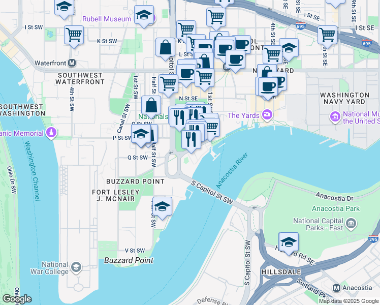 map of restaurants, bars, coffee shops, grocery stores, and more near 101 Independence Avenue Southeast in Washington