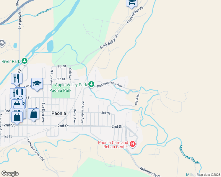 map of restaurants, bars, coffee shops, grocery stores, and more near 35 Box Elder Drive in Paonia