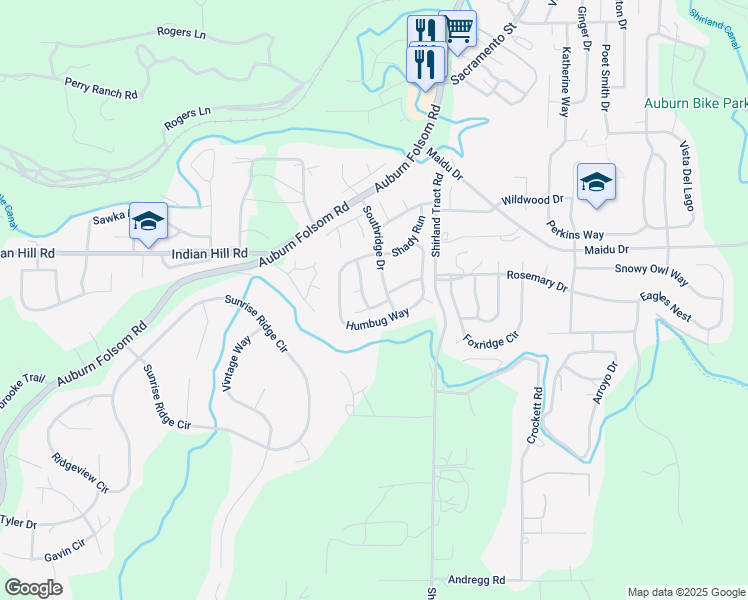 map of restaurants, bars, coffee shops, grocery stores, and more near 1283 Red Dog Lane in Auburn