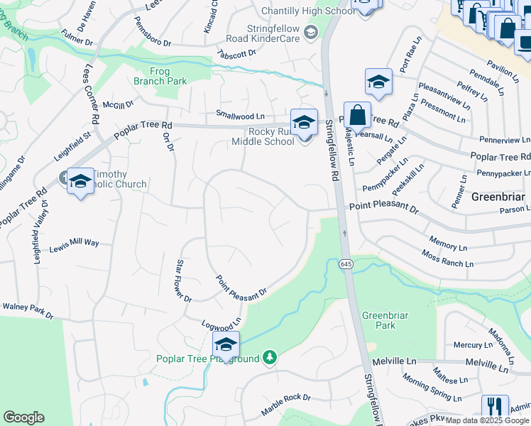 map of restaurants, bars, coffee shops, grocery stores, and more near 4512 Stone Pine Court in Chantilly