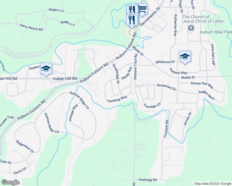 map of restaurants, bars, coffee shops, grocery stores, and more near 1283 Red Dog Lane in Auburn