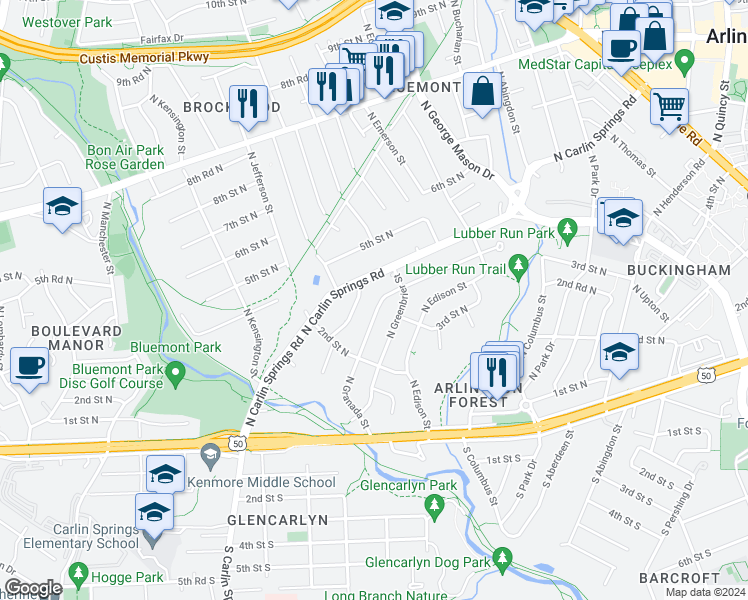 map of restaurants, bars, coffee shops, grocery stores, and more near 101 Independence Avenue Southeast in Washington
