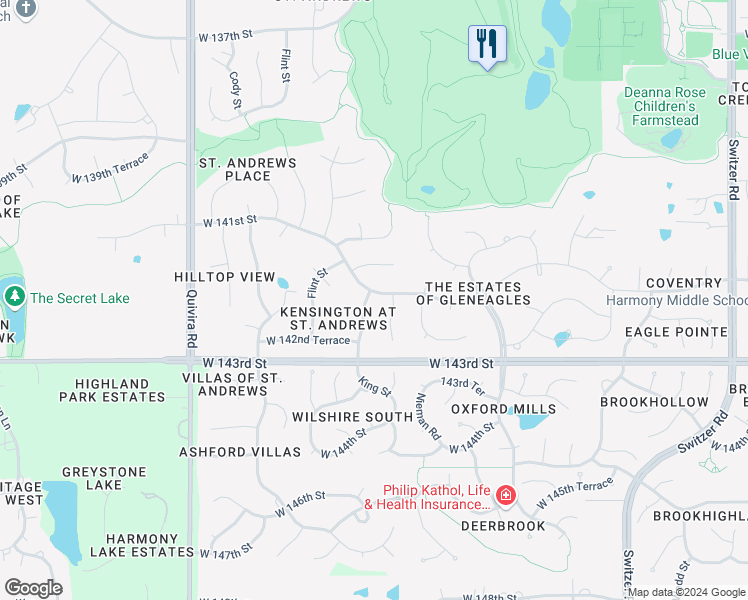 map of restaurants, bars, coffee shops, grocery stores, and more near 11209 West 141st Street in Overland Park