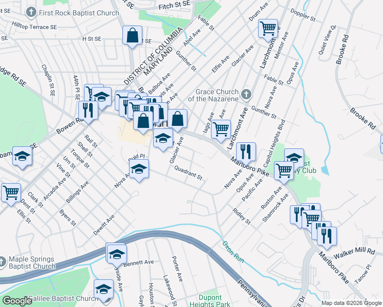 map of restaurants, bars, coffee shops, grocery stores, and more near 101 Independence Avenue Southeast in Washington