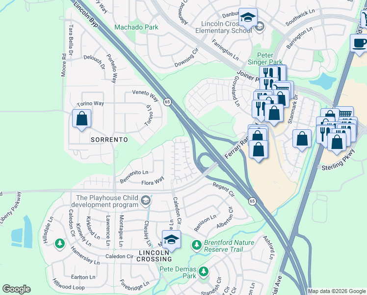 map of restaurants, bars, coffee shops, grocery stores, and more near 821 Courtyards Loop in Lincoln