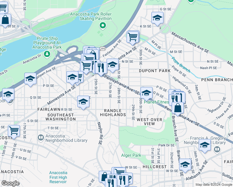 map of restaurants, bars, coffee shops, grocery stores, and more near 101 Independence Avenue Southeast in Washington