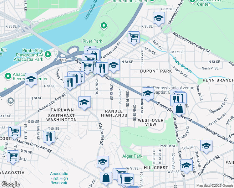 map of restaurants, bars, coffee shops, grocery stores, and more near 101 Independence Avenue Southeast in Washington