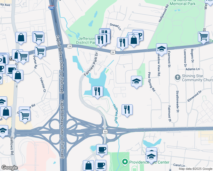 map of restaurants, bars, coffee shops, grocery stores, and more near 2944 Bridgehampton Court in Falls Church