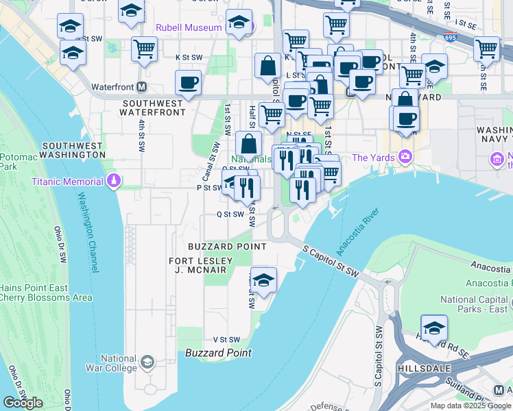 map of restaurants, bars, coffee shops, grocery stores, and more near 101 Independence Avenue Southeast in Washington