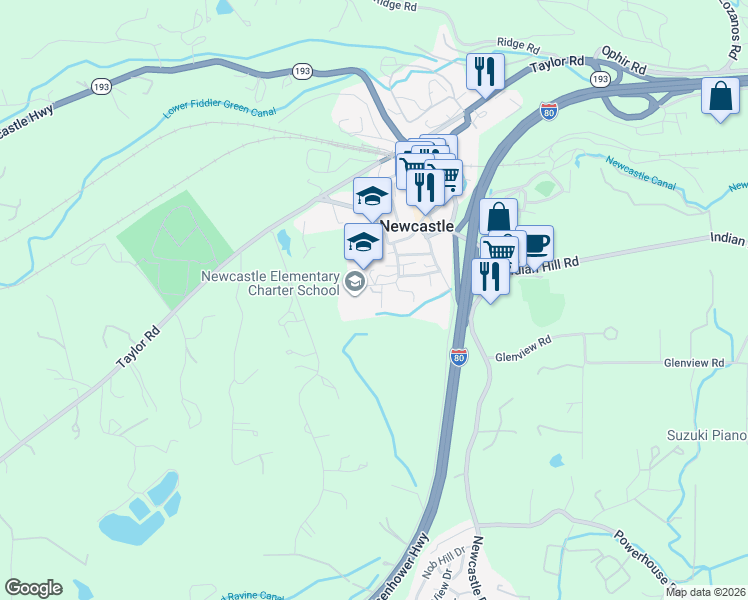 map of restaurants, bars, coffee shops, grocery stores, and more near 630 Cherry Lane in Newcastle