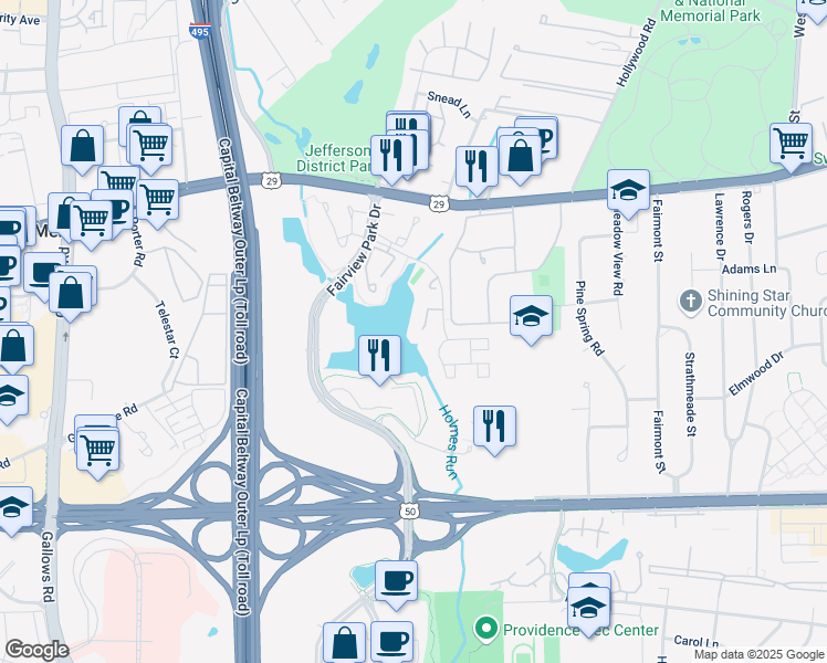 map of restaurants, bars, coffee shops, grocery stores, and more near 2944 Bridgehampton Court in Falls Church