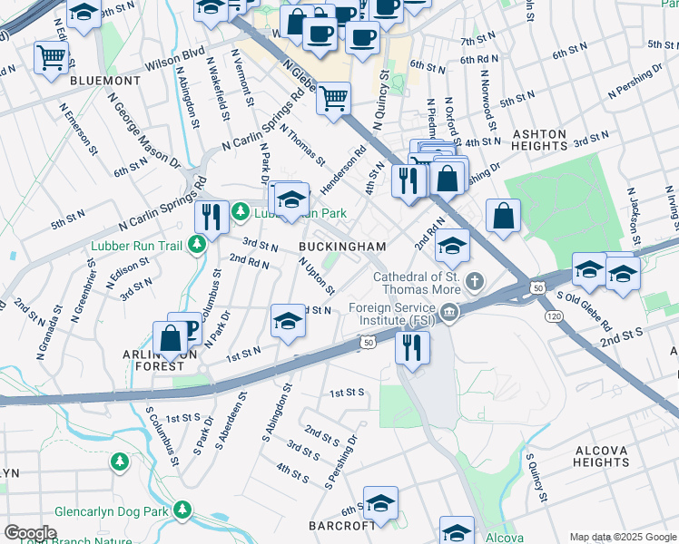 map of restaurants, bars, coffee shops, grocery stores, and more near 4400 4th Street North in Arlington
