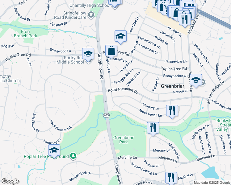 map of restaurants, bars, coffee shops, grocery stores, and more near 13311 Point Pleasant Drive in Fairfax