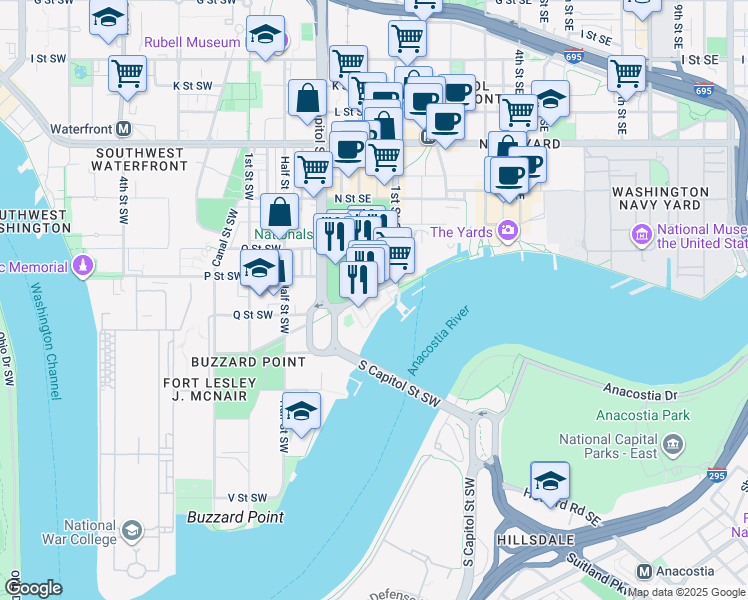 map of restaurants, bars, coffee shops, grocery stores, and more near 79 Potomac Avenue Southeast in Washington