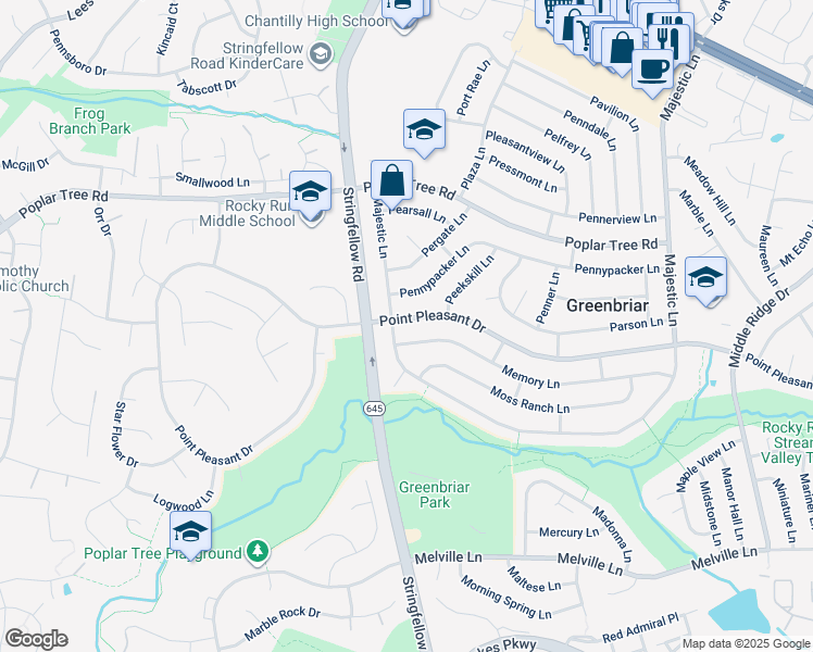 map of restaurants, bars, coffee shops, grocery stores, and more near 13311 Point Pleasant Drive in Fairfax
