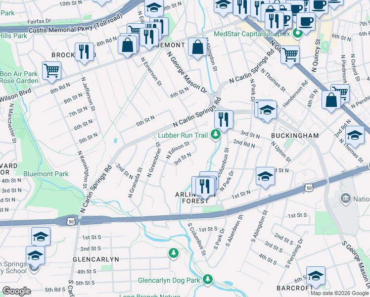 map of restaurants, bars, coffee shops, grocery stores, and more near 101 Independence Avenue Southeast in Washington