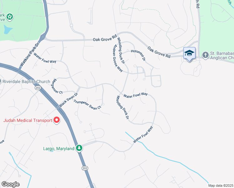map of restaurants, bars, coffee shops, grocery stores, and more near 1401 Whistling Duck Drive in Upper Marlboro