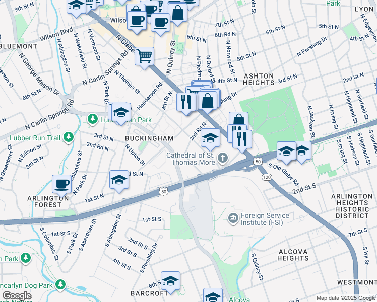 map of restaurants, bars, coffee shops, grocery stores, and more near 4310 2nd Road North in Arlington