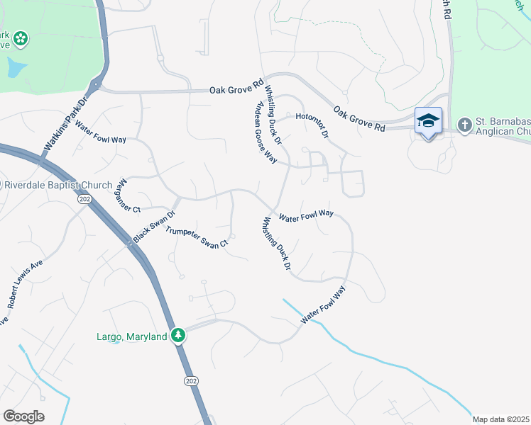 map of restaurants, bars, coffee shops, grocery stores, and more near 1401 Whistling Duck Drive in Upper Marlboro