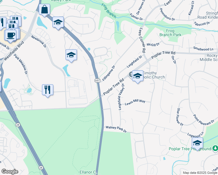 map of restaurants, bars, coffee shops, grocery stores, and more near 13912 Poplar Tree Rd in Chantilly