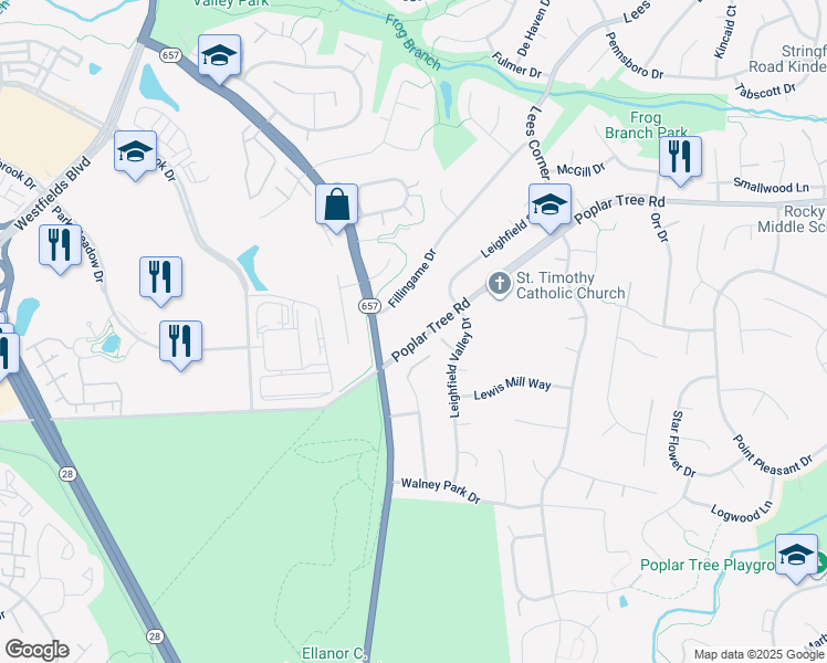 map of restaurants, bars, coffee shops, grocery stores, and more near 13912 Poplar Tree Road in Chantilly