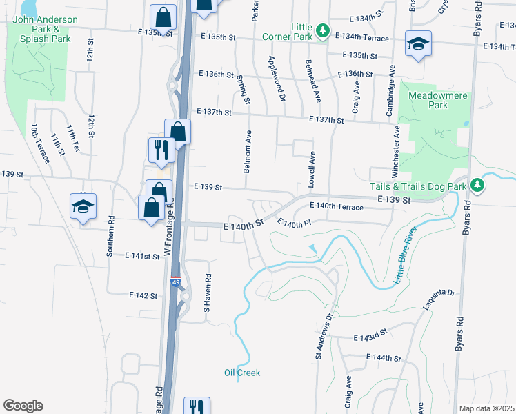 map of restaurants, bars, coffee shops, grocery stores, and more near 13905 Falkirk Circle in Grandview