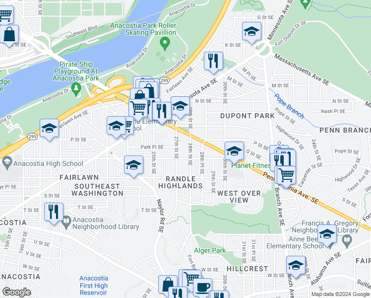 map of restaurants, bars, coffee shops, grocery stores, and more near 101 Independence Avenue Southeast in Washington