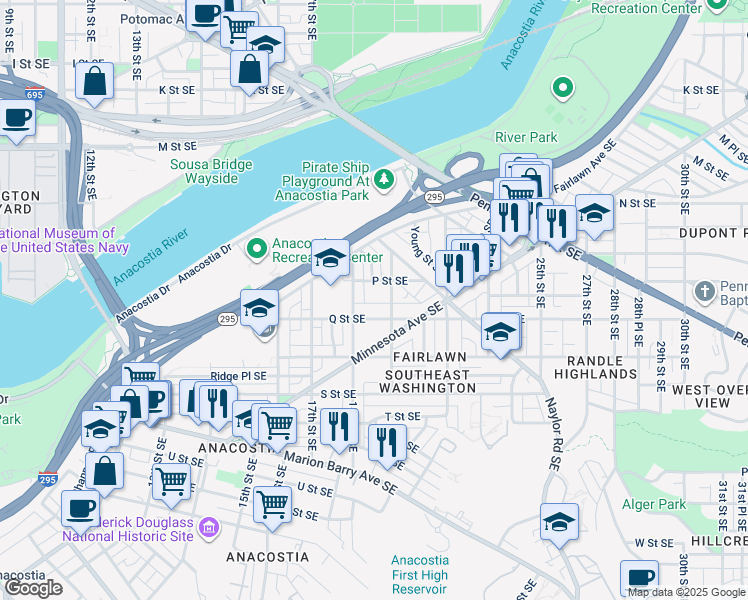 map of restaurants, bars, coffee shops, grocery stores, and more near 101 Independence Avenue Southeast in Washington