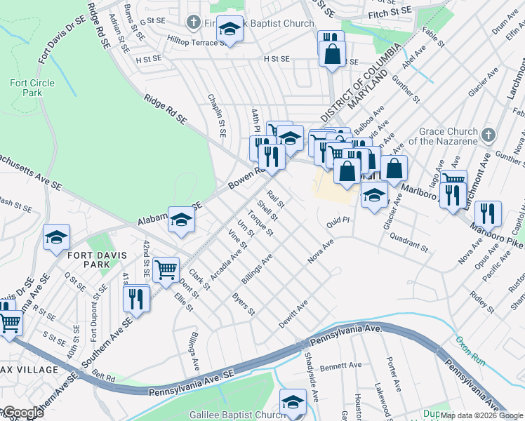 map of restaurants, bars, coffee shops, grocery stores, and more near 101 Independence Avenue Southeast in Washington
