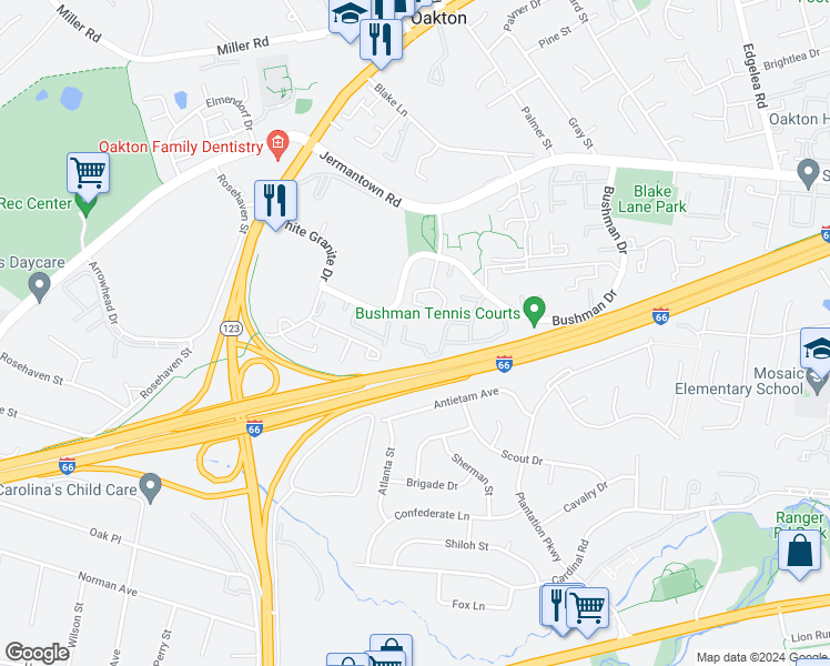 map of restaurants, bars, coffee shops, grocery stores, and more near 10302 Appalachian Circle in Oakton