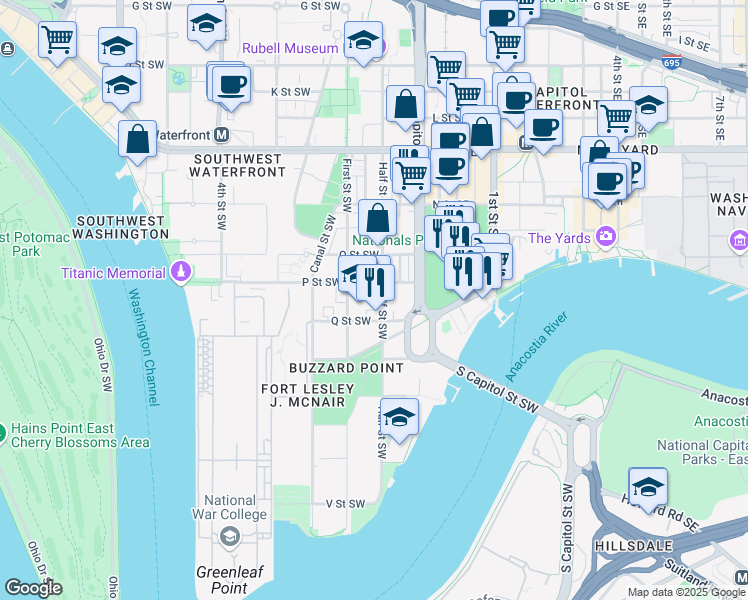 map of restaurants, bars, coffee shops, grocery stores, and more near 101 Independence Avenue Southeast in Washington