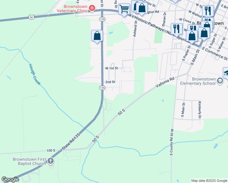 map of restaurants, bars, coffee shops, grocery stores, and more near 830 West Sweet Street in Brownstown
