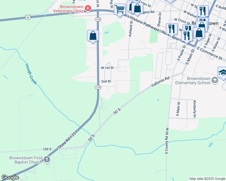 map of restaurants, bars, coffee shops, grocery stores, and more near 830 West Sweet Street in Brownstown
