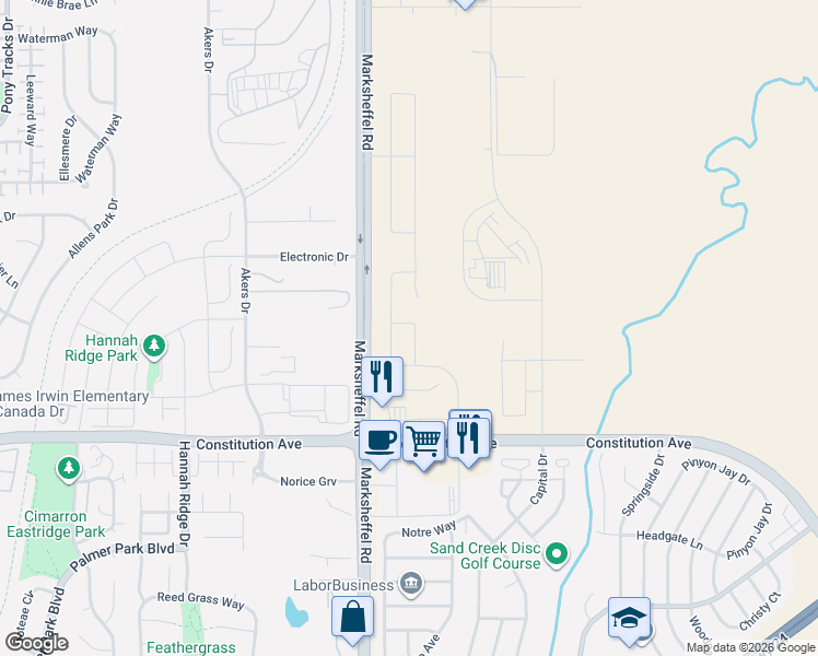 map of restaurants, bars, coffee shops, grocery stores, and more near 2731 Admer Drive in Colorado Springs