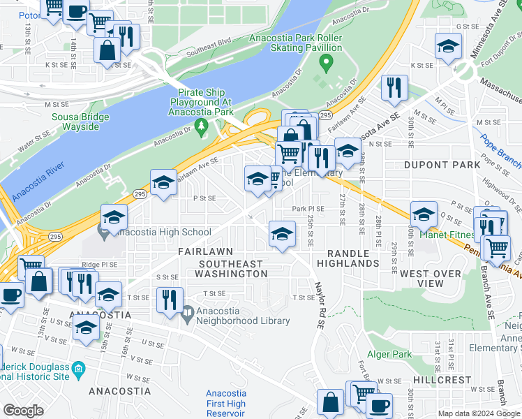 map of restaurants, bars, coffee shops, grocery stores, and more near 101 Independence Avenue Southeast in Washington