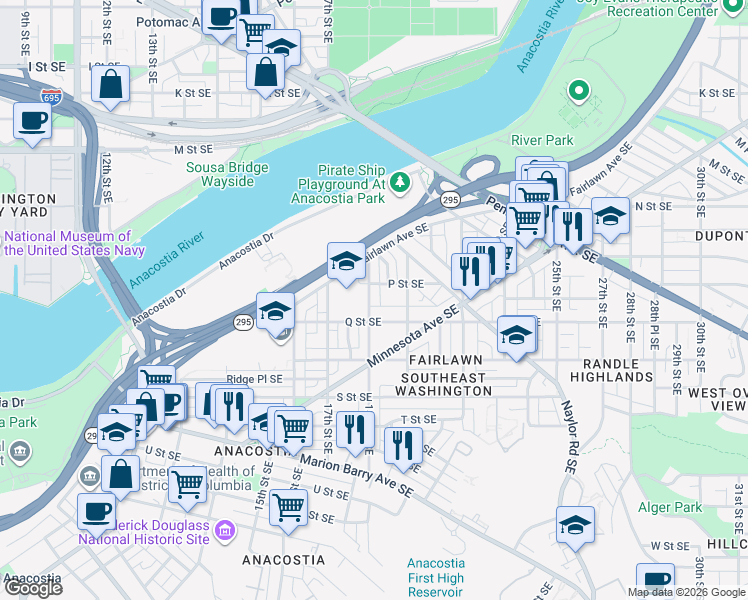 map of restaurants, bars, coffee shops, grocery stores, and more near 101 Independence Avenue Southeast in Washington
