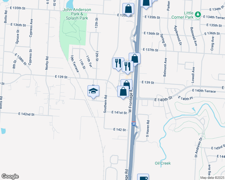 map of restaurants, bars, coffee shops, grocery stores, and more near 5511 East 139 Terrace in Grandview