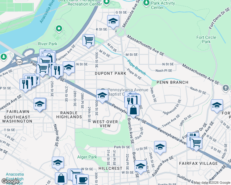 map of restaurants, bars, coffee shops, grocery stores, and more near 101 Independence Avenue Southeast in Washington