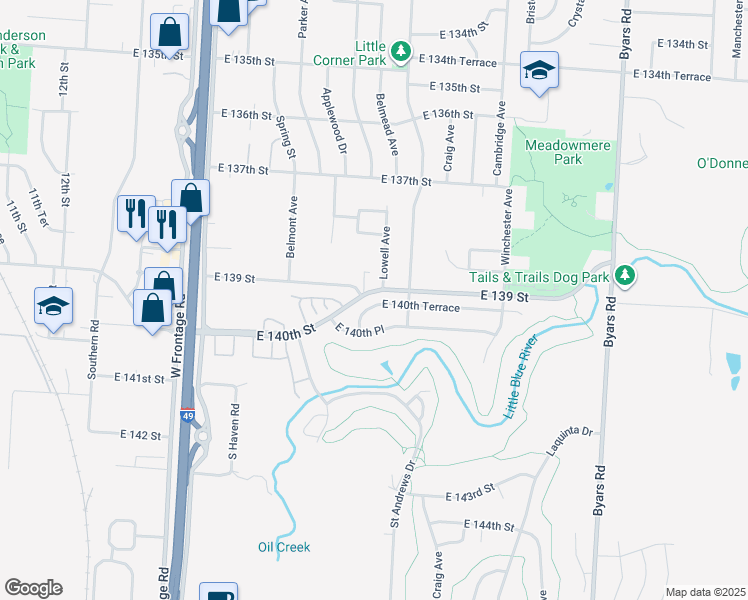 map of restaurants, bars, coffee shops, grocery stores, and more near 6306 East 140th Place in Grandview