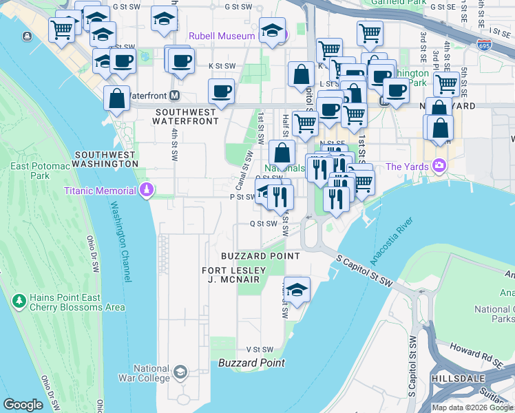 map of restaurants, bars, coffee shops, grocery stores, and more near 101 Independence Avenue Southeast in Washington